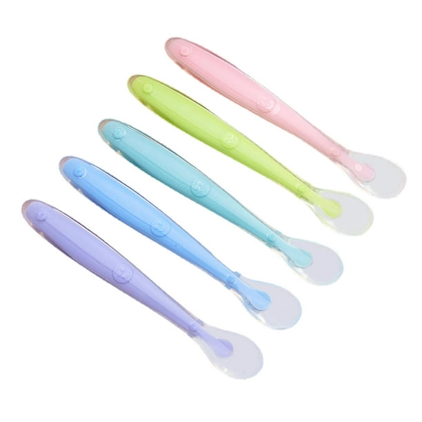 Cucharas de silicona para alimentación de bebé, cuchara impermeable con  detección de temperatura, adecuada para niños - AliExpress