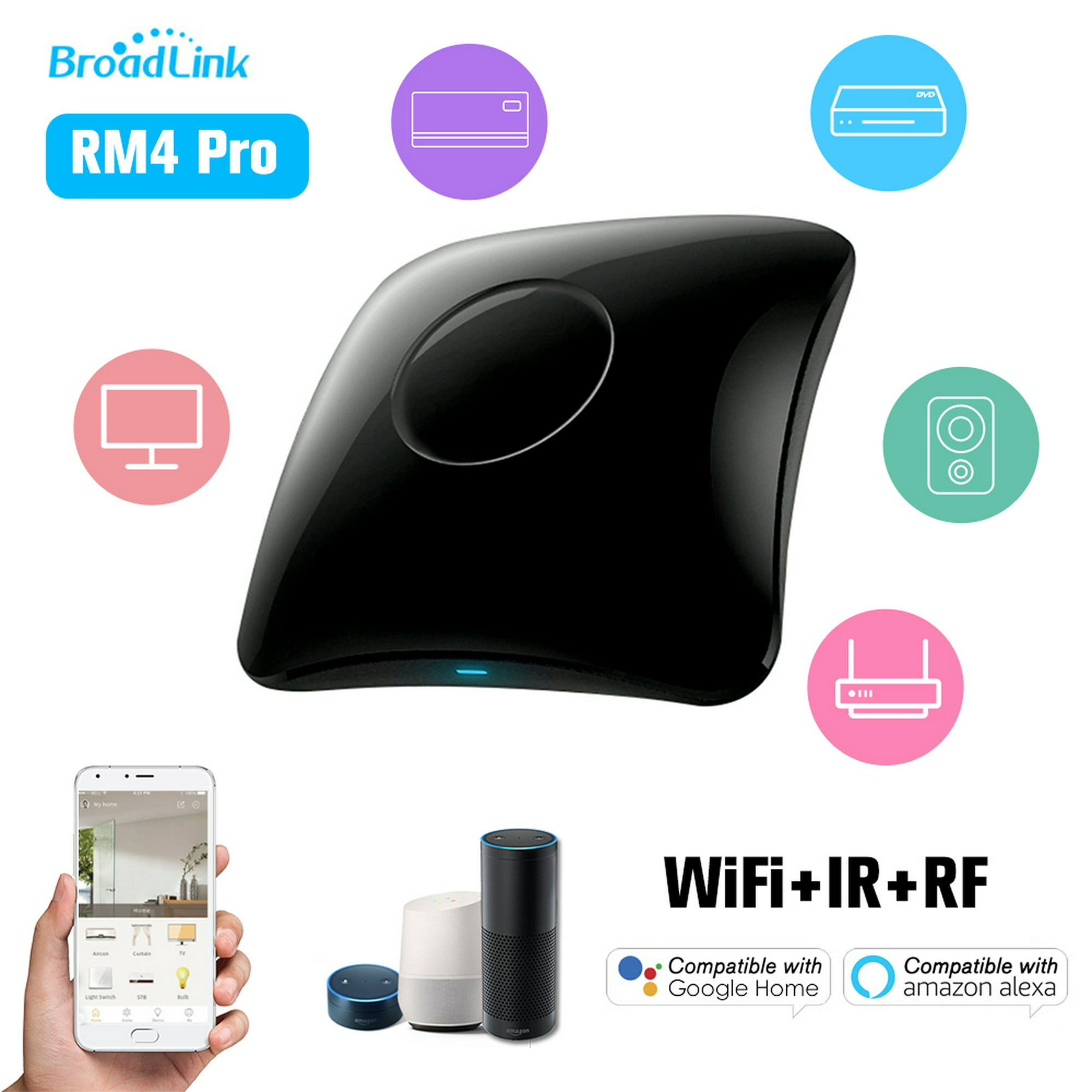 Control remoto inteligente BroadLink RM4 Pro WiFi Smart Home Automation  Controlador remoto universal WiFi + IR + RF Interruptor Temporizador de  control de la aplicación Compatible con Alexa Smart Home Broadlink Control