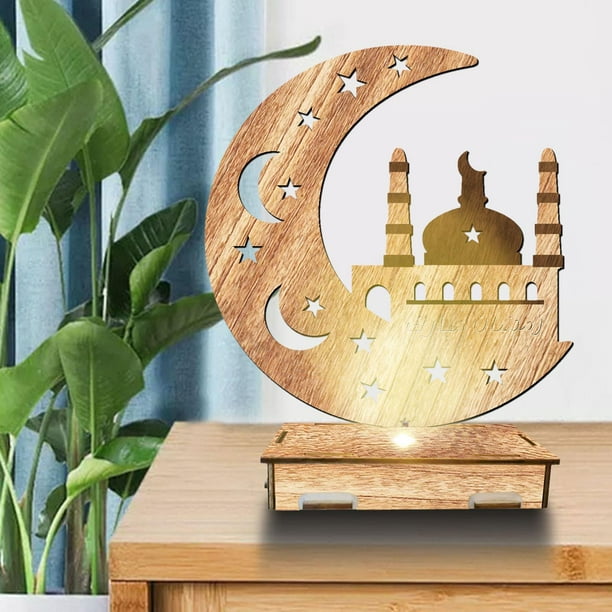 Adornos de madera Eid Mubarak, decoración de Ramadán para el hogar, luces  nocturnas, decoración de fiesta