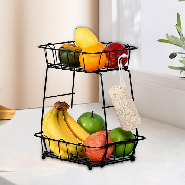 Cesta de frutas de 2 niveles, cesta de frutas y verduras para encimera de  cocina, soporte de almacenamiento de frutas de metal, organizador para pan