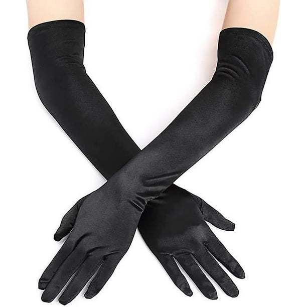 1 par de guantes largos de satén de ópera para mujer, guantes negros hasta  el codo, guantes de disfraces nupciales, guantes de ópera para fiesta de  noche de boda (negro) XianweiShao 1327534408744
