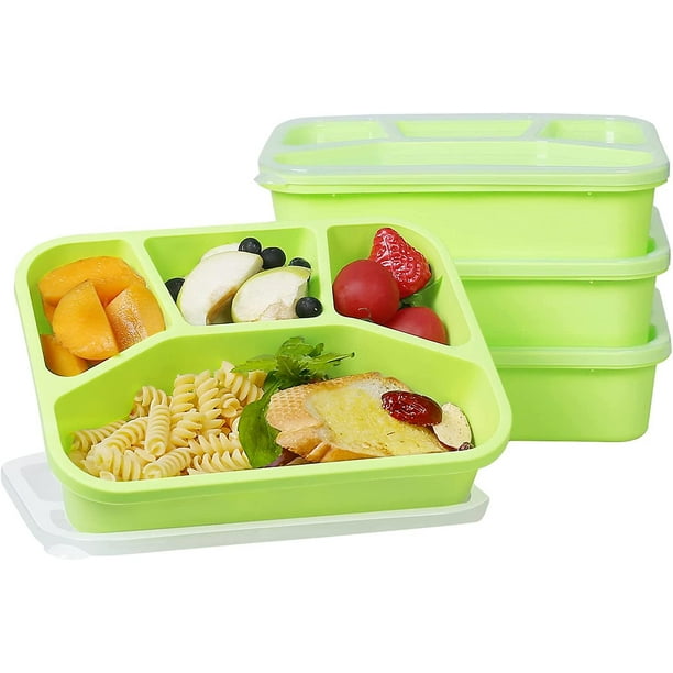 Caja de almuerzo con tapa reutilizable Bento, hecha de Pp, 4 compartimentos,  caja de comidas hermética, Tupperware para niños y adultos, lavaplatos y  caja fuerte para microondas Feliz Sencillez