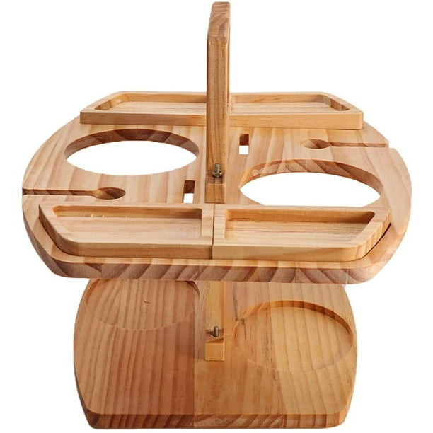 Mesa de picnic de madera al aire libre portátil plegable con soporte para  copas de vino, mesa de aperitivos con bandeja compartimental para queso y