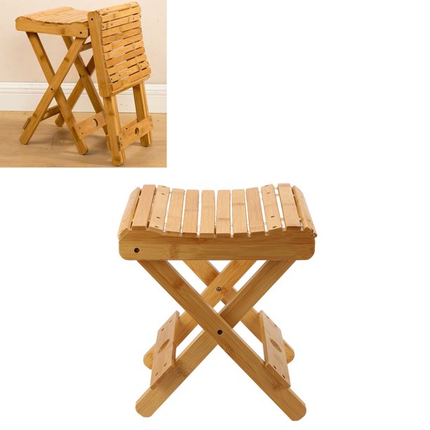  Taburete plegable de bambú natural, silla de madera