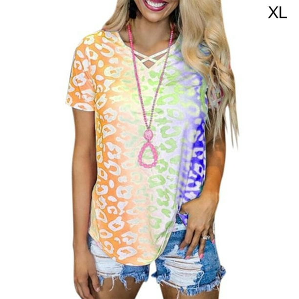 Camiseta con cuello en V y manga corta para niña, camiseta con estampado de  verano para mujer, naranja, XL Scienceny AP001867-36
