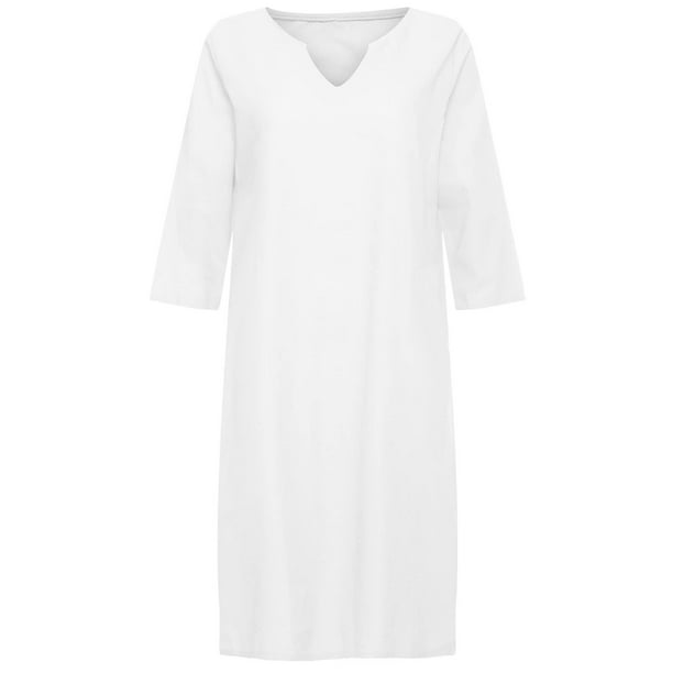 KELYWELL - Vestidos de lino y algodón para mujer, para primavera, verano,  casual, manga 3/4, vestido de playa liso elegante y moderno
