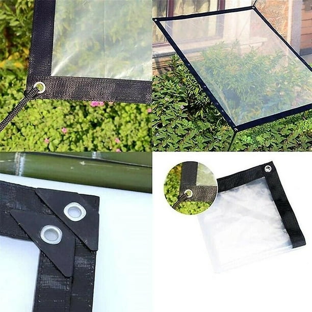 Lona transparente impermeable resistente con ojales, para el hogar, jardín,  exterior, cubierta de lona de plástico PVC - 14.11 oz/m² - 0.012 in de