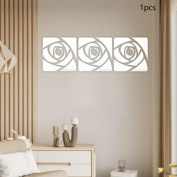 Adhesivo de pared con espejo de flores 3D para sala de estar, dormitorio,  sofá, telón de fondo, fondo de pared, murales de pared, decoración de pared