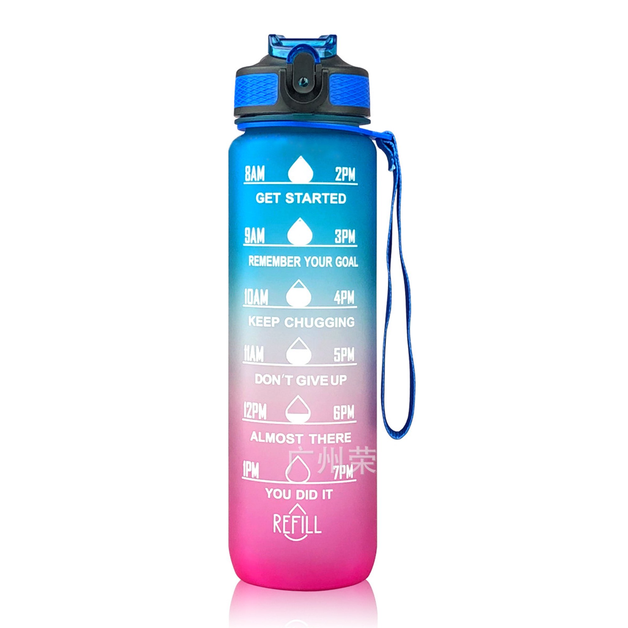 Botella de agua motivacional de 1 l con pajita y marcador de tiempo a prueba de fugas