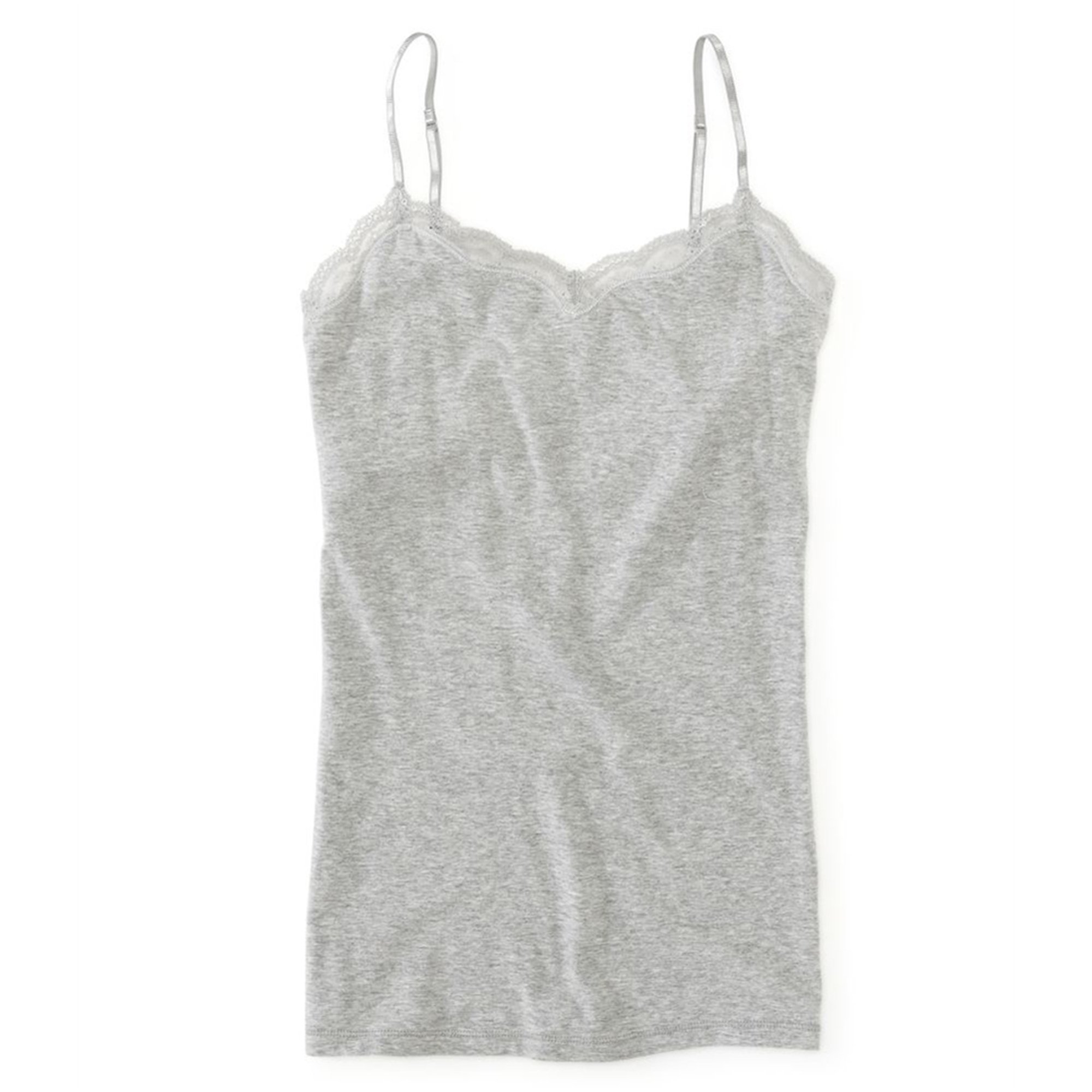 Aeropostale - Camiseta sin mangas con ribete de encaje para mujer, gris, XS  Aeropostale Cami