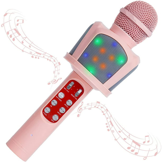Máquina de karaoke para niños, micrófono inalámbrico Bluetooth, juguetes  para cantar, regalo para niñas de 4 a 15 años, altavoz portátil 5 en 1 que  cambia de voz con luces LED, regalo