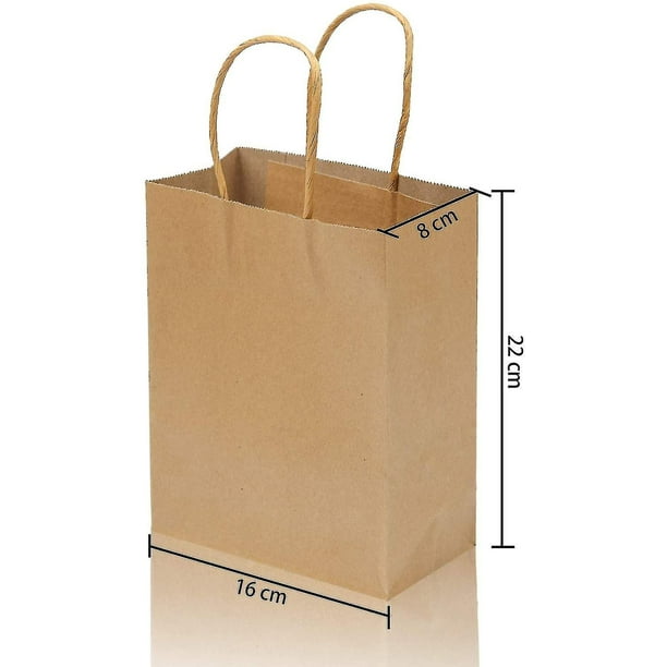  Paquete de 50 pequeñas bolsas de regalo de papel kraft con  asas, bolsa de compras marrón a granel para regalos de cumpleaños y bodas,  6 x 5 x 2.5 pulgadas : Salud y Hogar