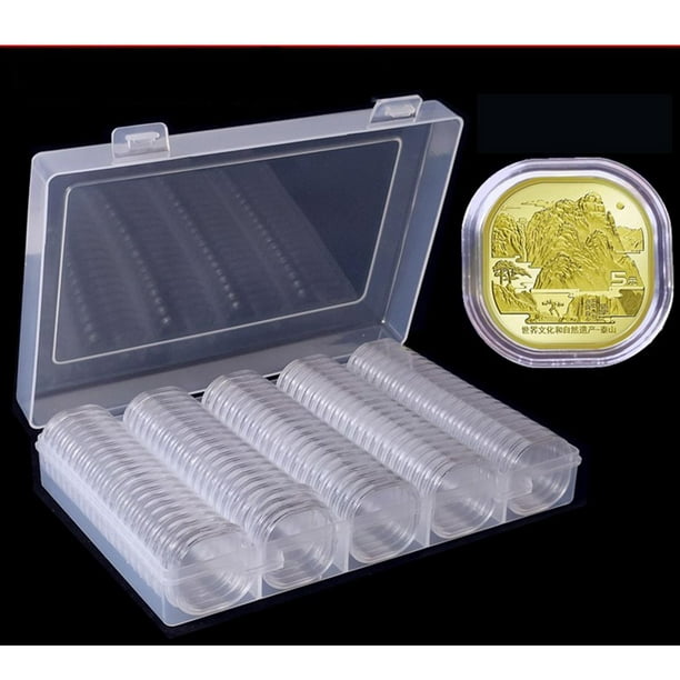  Portamonedas, cápsulas de monedas, 100 unidades de 0.827 in,  protectores de monedas de plástico para suministros de colección de monedas  : Productos de Oficina