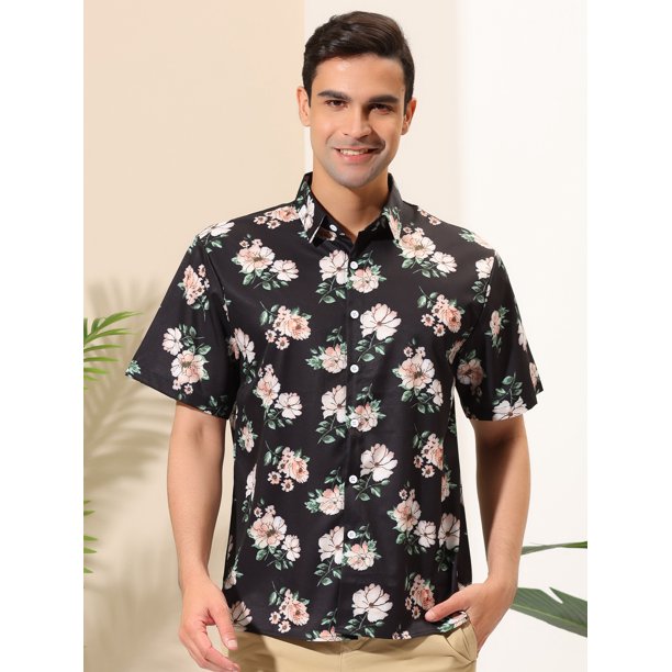 Lars Amadeus Camisas Estampadas De Verano Para Hombre, Manga Corta,  Informal, Con Botones, Para La Playa Negro rosa S Lars Amadeus Camisas