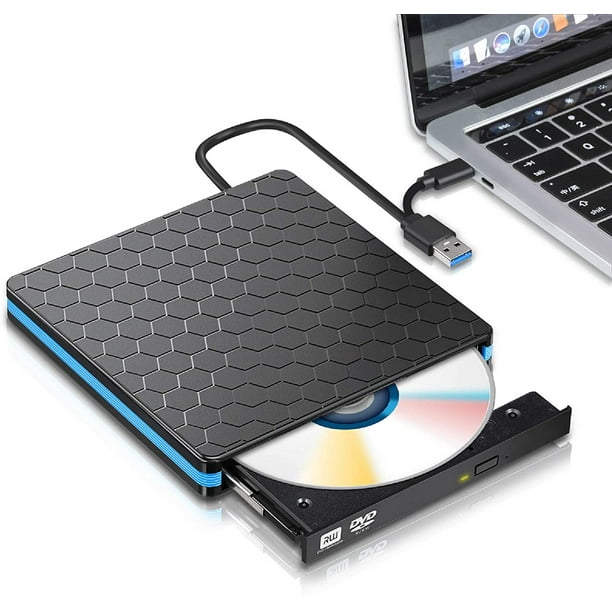 Unidad de DVD externa USB 3.0 tipo C USB C portátil CD/DVD +/-RW Unidad de  disco Reproductor de DVD externo para portátil CD/DVD ROM Grabador Lector