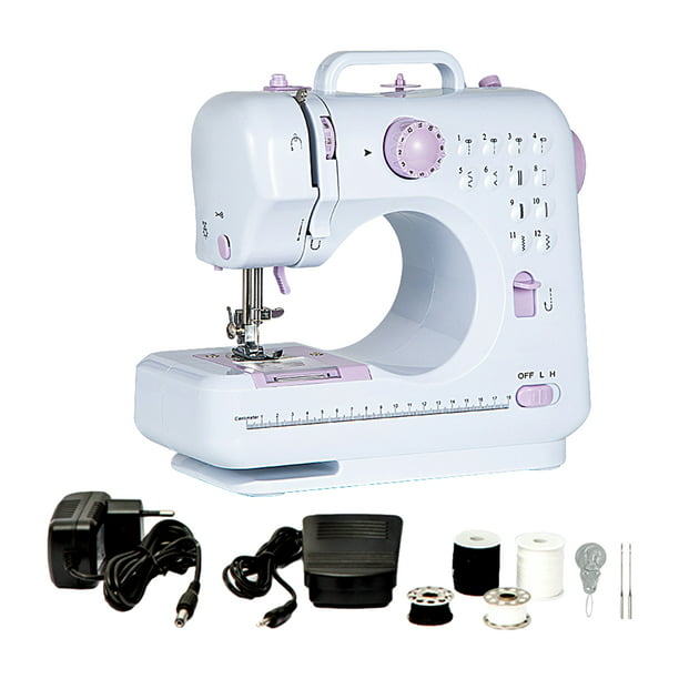  Máquinas de coser eléctricas, herramienta de coser pequeña para  el hogar, 2 velocidades, doble hilo, 12 puntadas, tamaño pequeño, portátil,  con máquinas de coser de pedal (color blanco, tamaño: 10.8 x 
