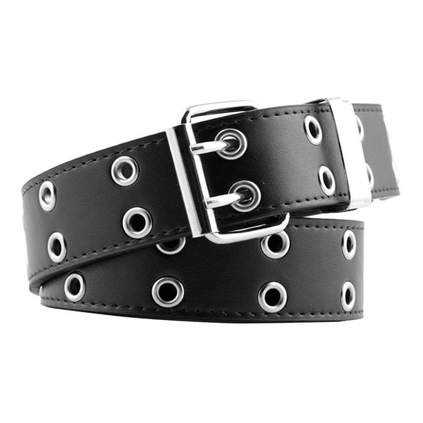 Cinturón de doble ojal para mujer Cuero Punk Gótico Cinturón de cinturo Cinturones de 2 agujeros Cin BLESIY Cinturón cintura para mujer | Bodega en