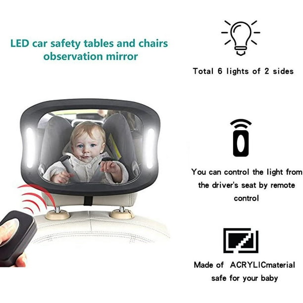 Espejo de coche para bebé, espejo de coche para bebé para seguridad en el  asiento trasero, giratorio de 360°, sin oscilaciones, sin distorsión con luz  LED (negro) esquí esquí Gafas de esquí