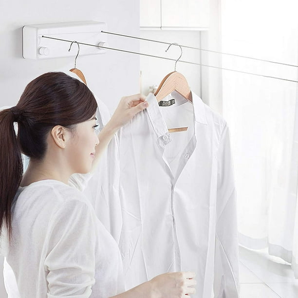 Tendedero retráctil (línea doble) - Línea de lavandería de secado de ropa  resistente, montaje en pared para interiores y exteriores, línea de acero