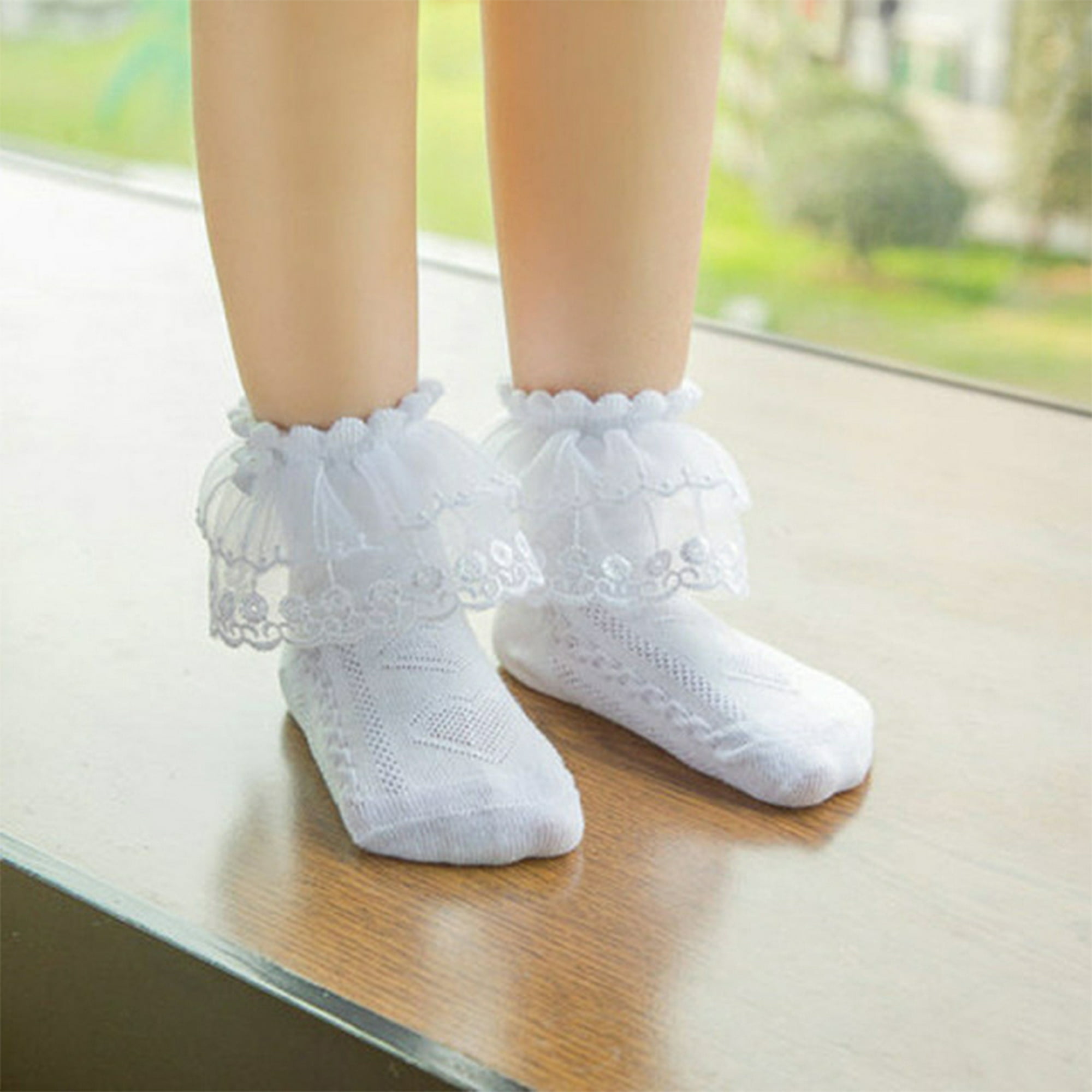4 pares de calcetines de encaje para mujer y niña, con volantes