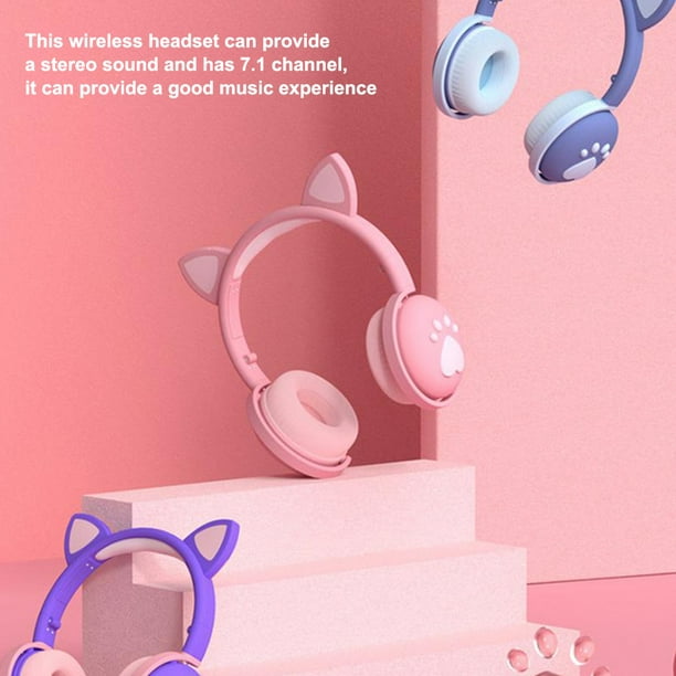 Matsuzay Auriculares Bluetooth que brillan intensamente lindo LED oreja de  gato pata niñas regalo niños auriculares inalámbricos estéreo HIFI bajo  Cables de audio/vídeo morado claro en caja