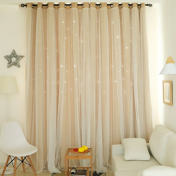 Cortina de gasa para ventana de dormitorio, sala de estar, cortina de  bloqueo de luz solar, cortina de ventana de doble capa, tipo de barra de  Sombras de ventana beige y tipo