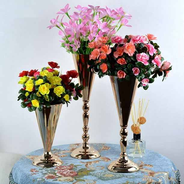 Florero , pieza central de trompeta de hierro, accesorios de adorno,  jarrones decorativos para boda, , sala de , hogar de S oro BLESIY florero  decorativo