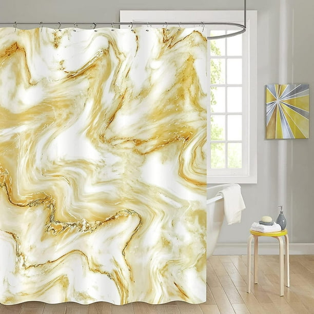 Gold Juego de cortinas de ducha de mármol de oro amarillo, cortina
