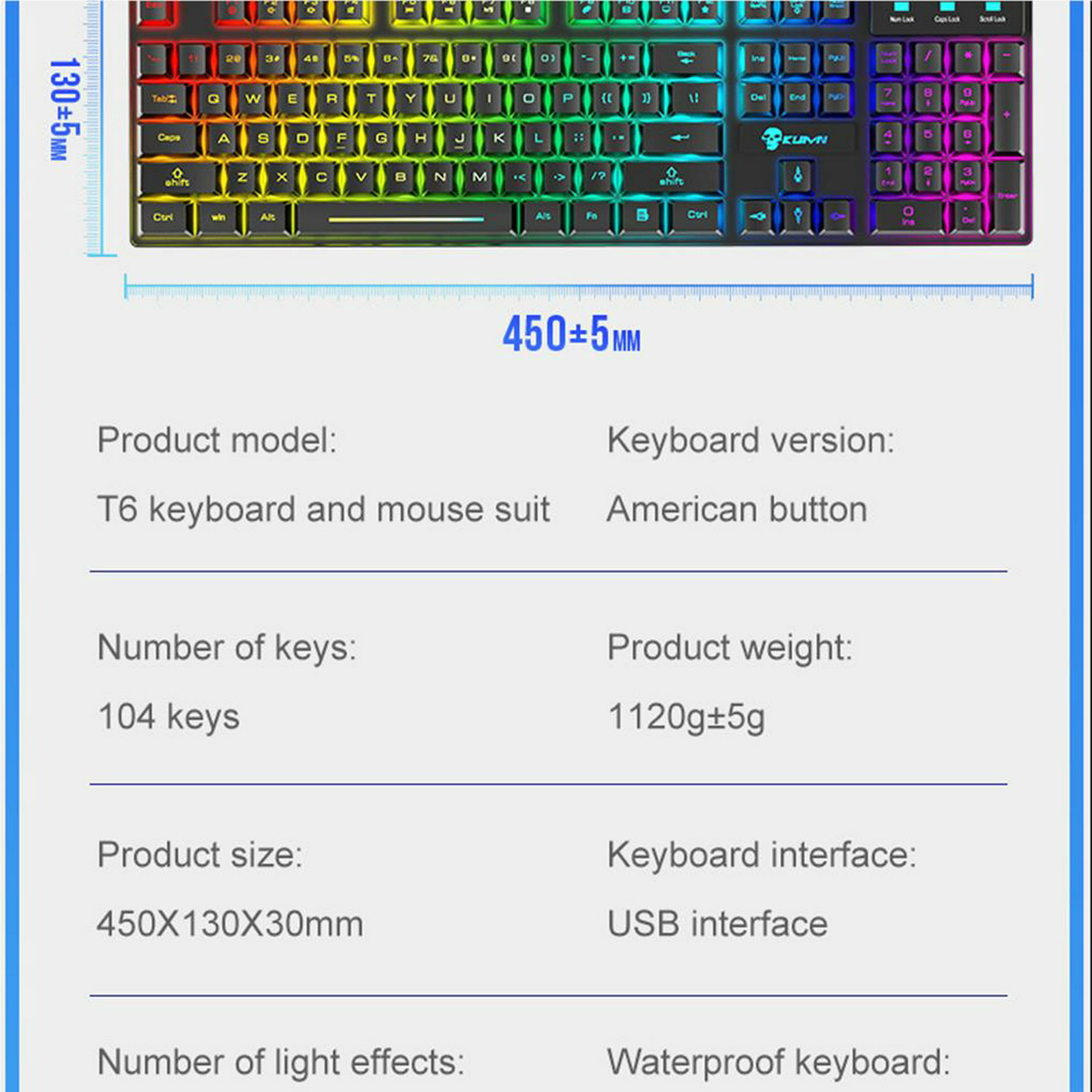 Kit combinado de accesorios para juegos RGB para PC, teclado para juegos y  mouse para juegos, teclado USB a prueba de derrames, mouse óptico con cable