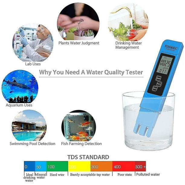 Medidor de pH 4 en 1, medidor de temperatura EC, medidores de PPM, probador  de agua TDS para agua potable del grifo, probador de pH digital de
