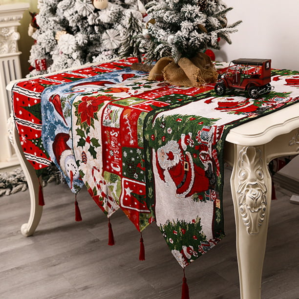 Camino de mesa navideño Muñeco de nieve Elk Bandera de mesa Comedor  Escritorio decorativo Genérico Camino de mesa navideño