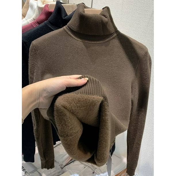 Jersey De Punto De Cuello Alto Para Mujer Invierno