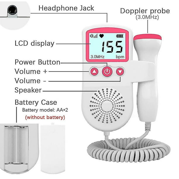 Doppler Fetal para el hogar, Monitor cardíaco Prenatal para bebés, pantalla  LCD, medidor de voz para
