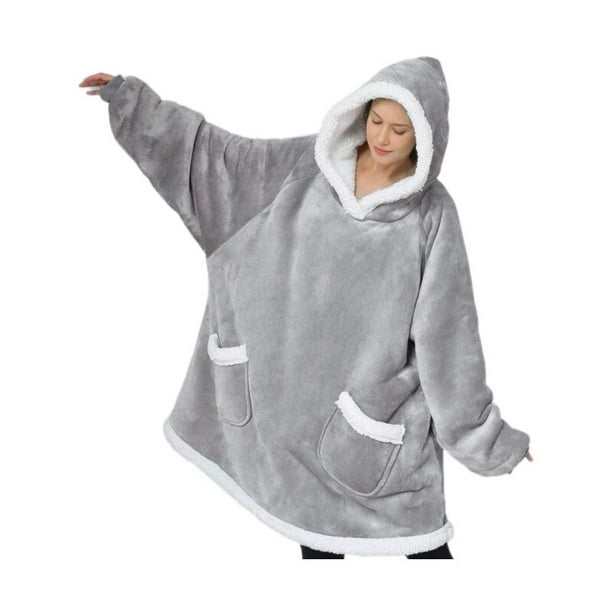 Suéter con capucha para mujer, manta polar de gran tamaño con mangas,  Bolsillo grande, cálida y grue Casa de los Tesoros