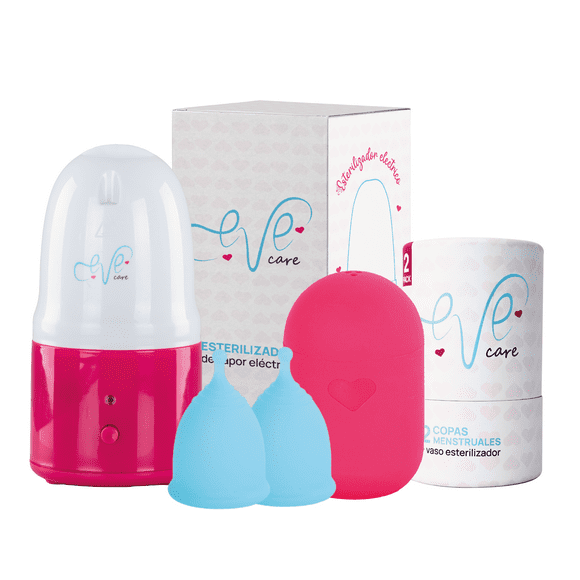 kit de 2 copas menstruales  vaso esterilizador  tamaño mediano y grande para flujo abudante y moderado  silicona flexible  cómodo y seguro