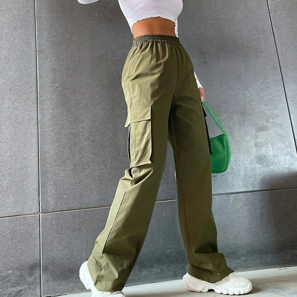 Pantalones De Mujer, Pantalones Cargo Largos Femeninos Cintura Elástica  Casual Transpirable Para Citas ANGGREK DE Verde S