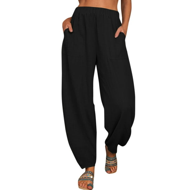 Gibobby pantalones senderismo mujer Pantalones elásticos largos con  bolsillos sueltos de color liso para mujer (Negro, L)