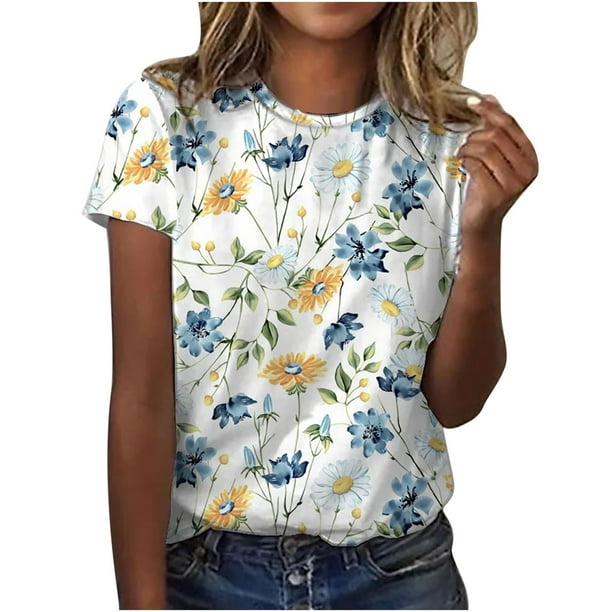  Camiseta de verano para mujer, manga corta, cuello en