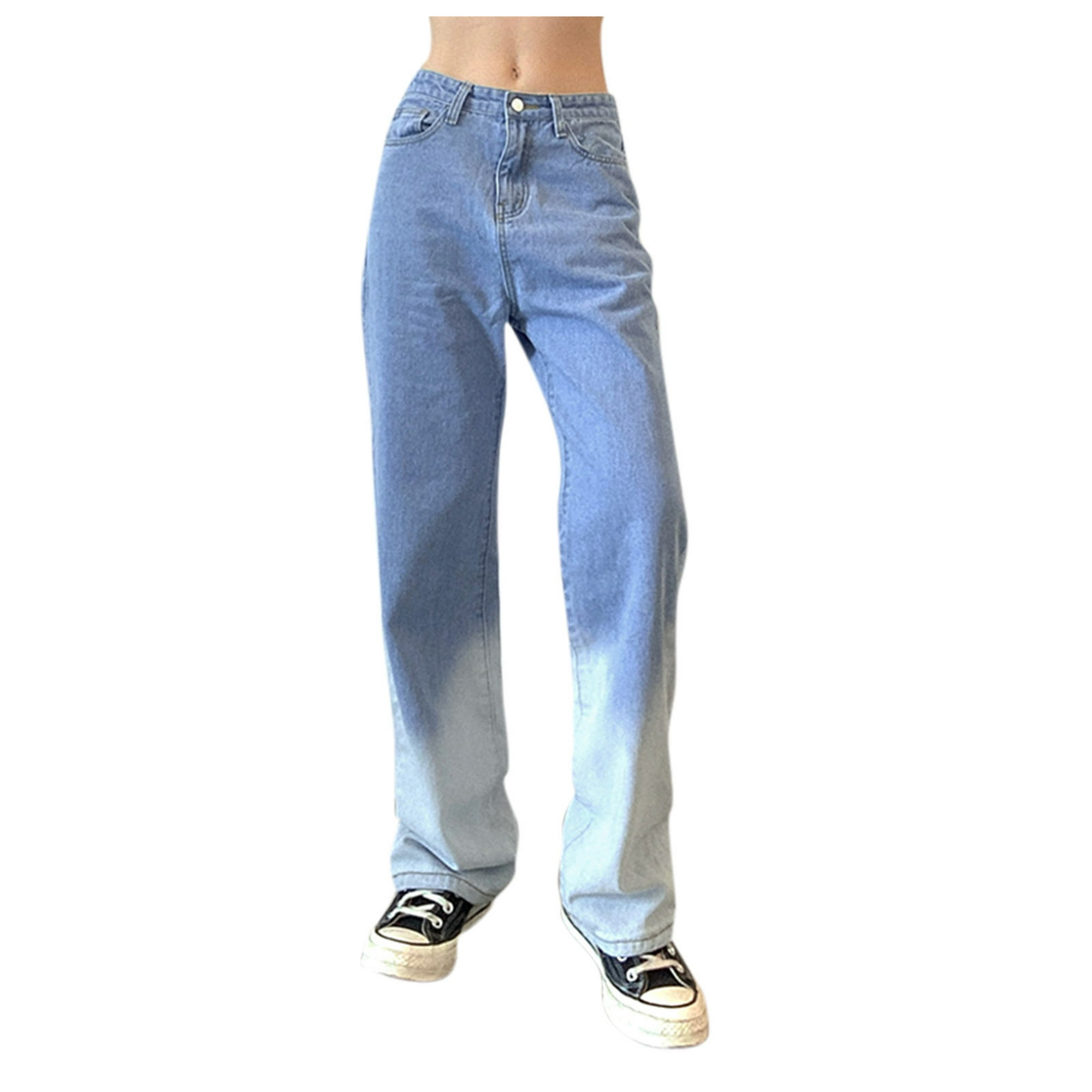 Gibobby Jeans rectos Mujer Pantalones Cintura Jeans High Slim Denim Mujer  Bolsillo Cambio Gradual Jeans de mujer (Azul, L)