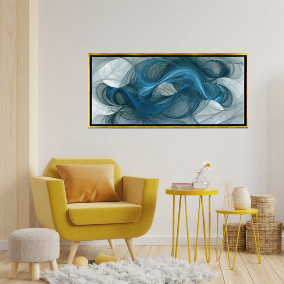 cuadro decorativo para sala o comedor fractal azul hd con marco flotado maxigráfica shop canvas abstracto elegante