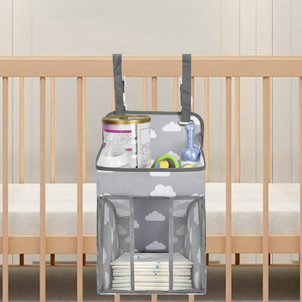 YeeMan Bolsa de almacenamiento colgante de lino para bebé, organizador de 2  bolsillos para cunas y juguetes de bebé (rosa claro)