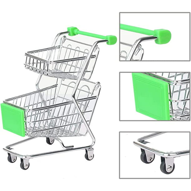  2 piezas Mini carrito de compras de metal, mini carrito de  compras de supermercado, carrito de mano, carrito de compras de juguete :  Productos de Oficina