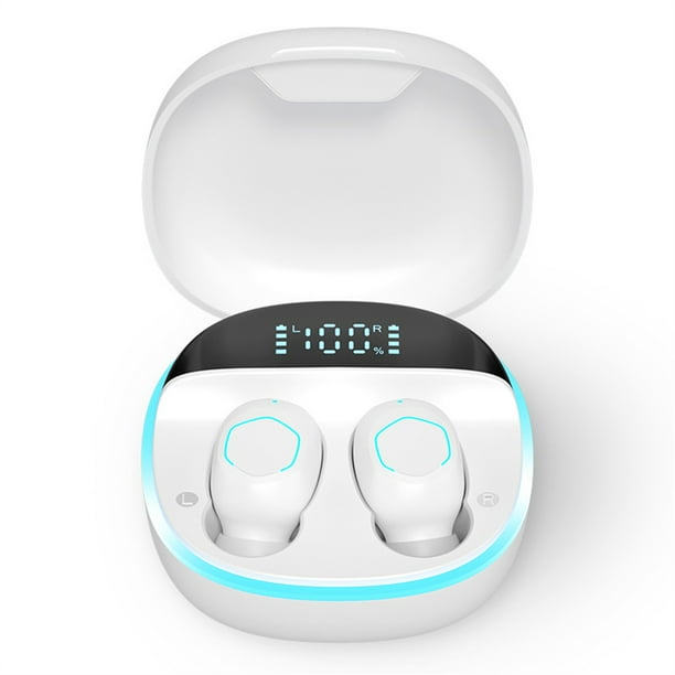 Auriculares inalámbricos Bluetooth con micrófono de cancelación de ruido,  pantalla LED IPX7 impermeable IPX7 para Android/iOS (oro rosa)