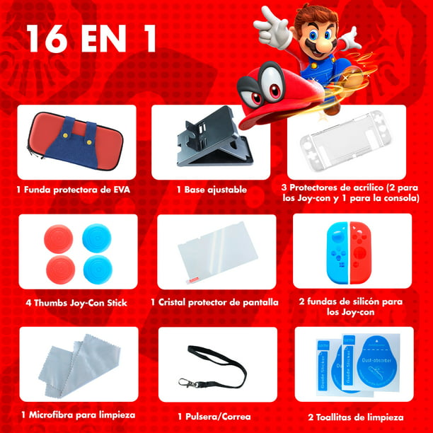 Funda protectora 3 en 1 para Nintendo Switch y Joy-Con con protector de  pantalla, color rojo y azul