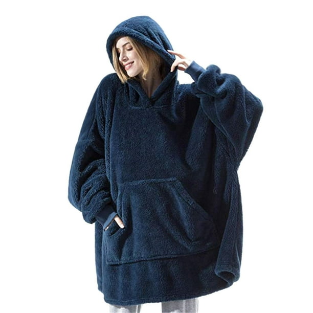  Bedsure Sudadera de manta de largo recorrido - Sudadera de manta  con capucha estándar con división lateral y cinturón, cálida chaqueta de  manta de sherpa, azul marino : Hogar y Cocina