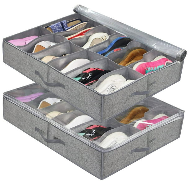Paquete de 2 bolsas para guardar zapatos con ventana transparente -  Organizador de zapatos para almacenamiento Caja de almacenamiento debajo de  la cama con 12 compartimentos, tela de lino gris, XAUBSB2P Rojo