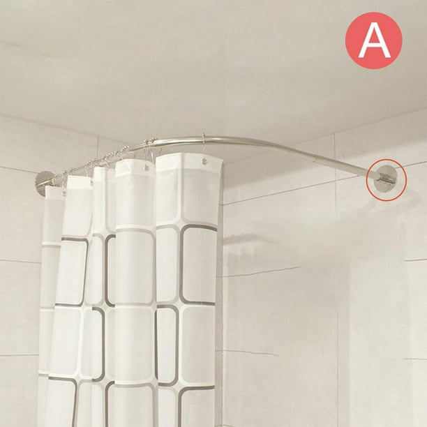  PENXZT Barra de ducha curvada sin taladros, barra de cortina de  ducha ajustable en forma de L, acero inoxidable 304, barra de cortina de  ducha de esquina de pared, para baño