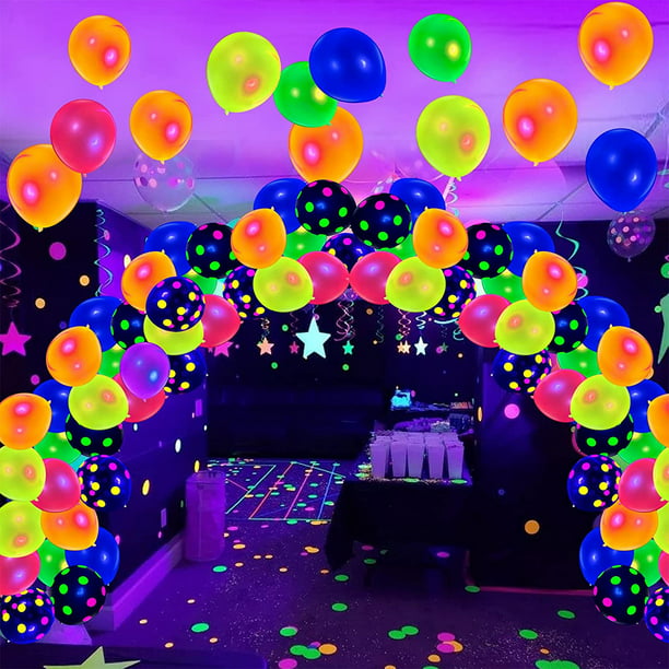 Decoraciones de cumpleaños de neón brillantes para fiesta de cumpleaños y  20 globos de cumpleaños que brillan en la oscuridad (bajo la luz negra
