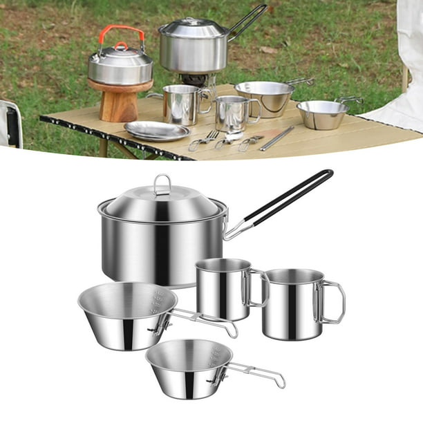 Utensilios de cocina, 6 piezas/juego de vajilla, olla portátil de acero  inoxidable, sartenes para al aire libre, camping, picnic