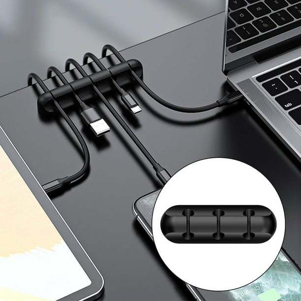 Soporte de cable de silicona Organizador de cables Enrollador de escritorio  Clips de gestión ordenados Soporte de ratón Teclado Auricular Negro
